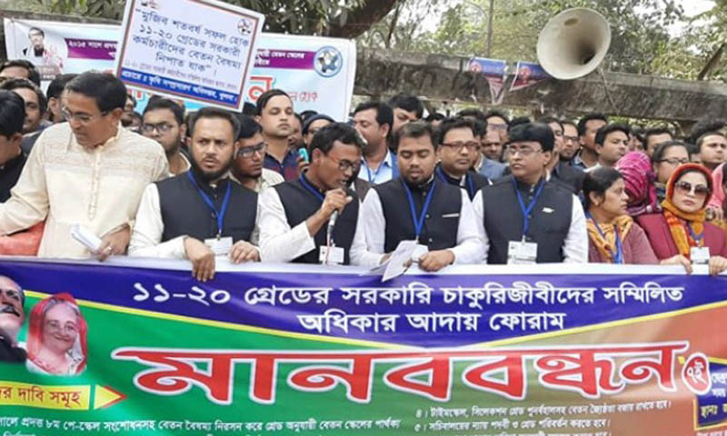 সরকারি চাকরিজীবীদের ৮ দফা দাবিতে মানববন্ধন