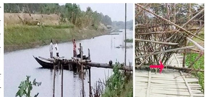 কপোতক্ষ নদী দিয়ে পার হচ্ছে দুই জেলার মানুষঃ করোনা ঝুকির আশঙ্খায় কলারোয়াবাসী