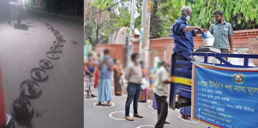 খুলনায় টিসিবির পণ্যের ট্রাক সেলের স্থানে গভীর রাতে লাইনে লাইনে ইট, পাথর, ডাবের খোসা