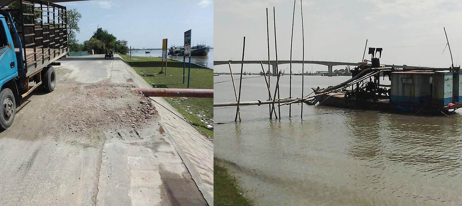 রূপসায় রাস্তায় বালি উত্তোলন করার পাইপ ব্যবহারে যান চলাচলে ভোগান্তি