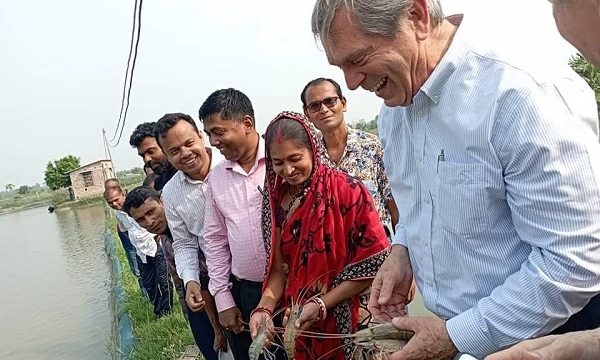 ডুমুরিয়ায় বিদেশি টিম চিংড়ী ও ঘের পরিদর্শন