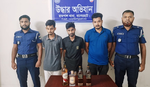 রামপালে বিদেশী ও দেশী মদসহ আটক ৩, মোটরসাইকেল জব্দ