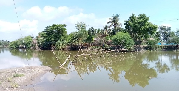 পাইকগাছায় একটি বাঁশের সাঁকো পারাপারে এলাকাবাসীর চরম ভোগান্তি