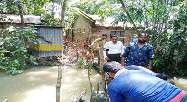 তালায় তেঁতুলিয়া ইউপি চেয়ারম্যান আবুল কালাম জলাবদ্ধতা নিরসনে কাজ করছে